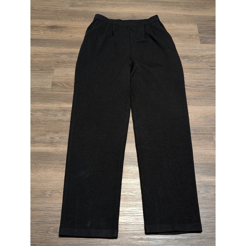 St John Basics Knit Pull On Pants Womens 4 Black Straight Leg Pleated Career